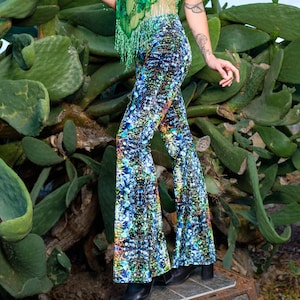 Psychedelic Velvet Bell Bottoms - Flares Mid Rise - Boho Festival - Hippie Chic - Festival Bell Bottoms - Velvet Flare - Festival Pants