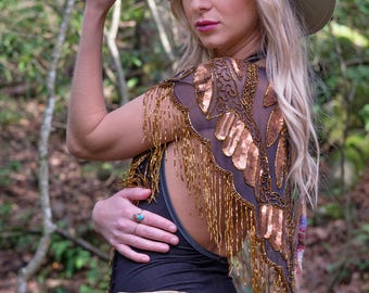 Hand-Beaded Sequin Capelet: Sparkle Fringe Festival Shawl