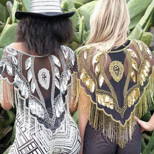 Gold and Silver - Sparkle Beaded Shawl - Sequin Bolero - Party - Festival - Beaded Capelet - Sparkle Shawl - Goddess Attaire - Festival Wear