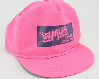 Vintage WMUS 107 FM Country Neon Pink Dayglo Radio Nylon Hat