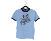 Vintage 70 39 s Percussion Power Light Blue 50 50 Poly-Cotton Blend Ringer Anvil T-Shirt, Made in USA - Small