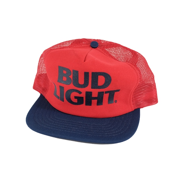 Vintage Budweiser Light Bud Light Blue & Red Mesh Snapback Trucker Hat Cap, Made in USA