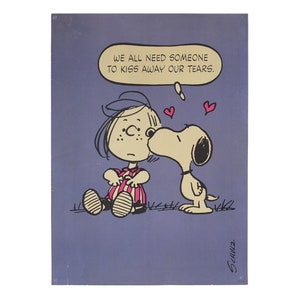Vintage Charlie Brown Peanuts Schultz Peppermint Patty "Todos necesitamos a alguien..." Purple Springbok Editions Inc. Cartel de papel, hecho en EE.UU.