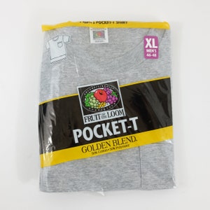 Vintage 90&#39;s Fruit of The Loom Golden Blend Heather Gray  50/50 Poly-Cotton Blend Pocket Tee New In Package - XL