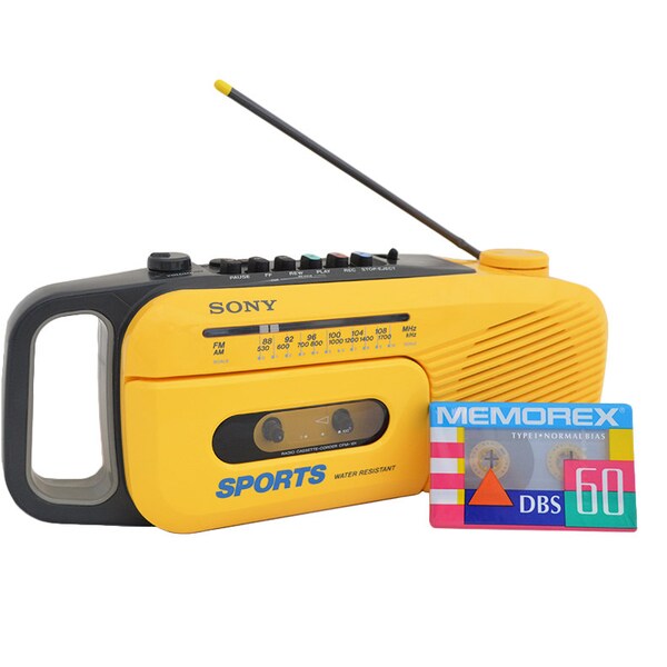 Vintage Sony SPORTS Water Resistant Bright Yellow Boombox Radio Cassette-Corder CFM-101 W/ Original Power Adapter