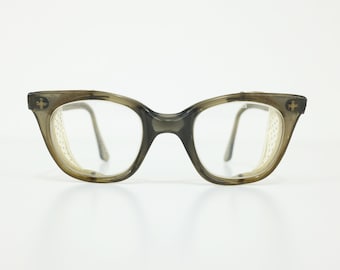 Vintage Smoke Gray Side Shields Plastic Frame Safety Eyeglasses, Made in USA
