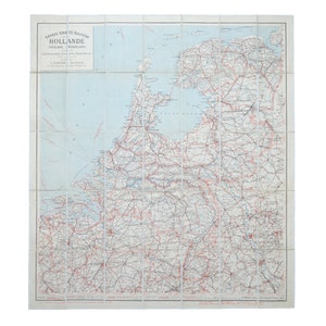 Jahrgang 1940 Les Routes des France Hollande Nr. 33 Guide Taride, große 32 '"x 36" ausklappbare Stoffkarte von Holland, hergestellt in Frankreich