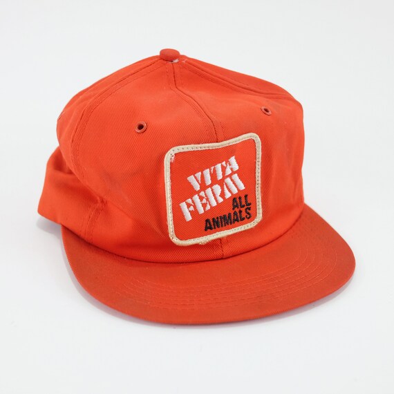 Vintage Dirty Vita Ferm All Animals Bright Orange Trucker Snapback Hat, Made in USA