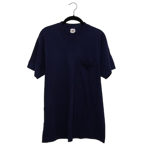 Vintage Navy Blue Blank Fruit of The Loom 100% Cotton Blend Pocket T-Shirt, Made in USA - XL