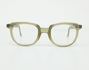 Vintage Transluscent Grey Plastic Horn Rimmed Safety Frame Eyeglasses, Made in USA