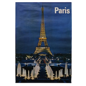 Póster clásico vintage de viaje de papel de recuerdo turístico de la Torre Eiffel de París por la noche