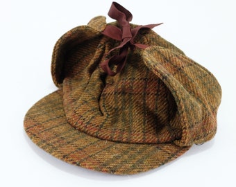 Vintage Sherlock Holmes Anna Davies The Welsh Wool Shop Deerstalker Double Brimmed Hunting Cap, Made in England 7 1/4