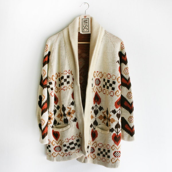 Vintage Floral Heart Design Shawl Collar Cardigan Sweater