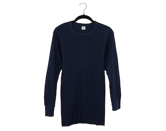 Vintage 80s Hanes Navy Blue Thermal Undershirt, Made in USA - Medium