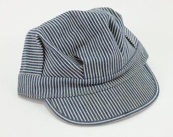 Vintage Texon Visor Hickory Stripe Blue Train Railroad Conductor Engineers Cap, Made in USA 7 1/8