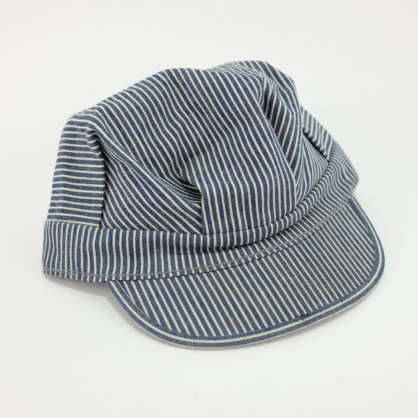 Vintage Texon Visor Hickory Stripe Blue Train Railroad Conductor Engineers Cap, Made in USA 7 1/8