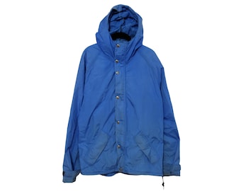 Vintage Peak 1 Bright Blue Gore-Tex Hooded Thin Nylon Shell Weathered Hiking Parka, Made in USA - Medium