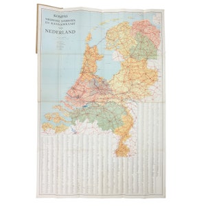Grande carte touristique vintage des Pays-Bas dépliante Kompas Nieuwste Touristen En Kantoorkaart Van NEDERLAND