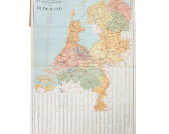 Vintage Netherlands Tourist Large Fold Out Map Kompas Nieuwste Touristen En Kantoorkaart Van NEDERLAND