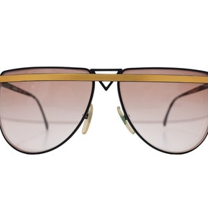 Vintage Laura Biagiotti Italian Designer Gold Browbar Black Frame Purple Fade Sunglasses, Made in Italy