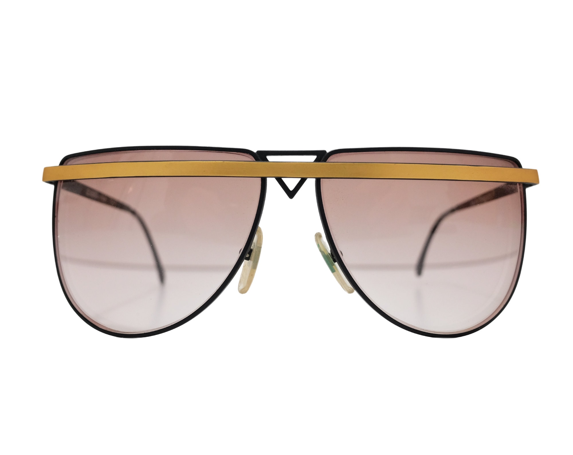 Vintage Laura Biagiotti Italian Designer Gold Browbar Black Frame Purple Fade Sunglasses, Made in Italy