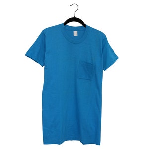 Vintage 70&#39;s Bright Blue Super Soft Pocket Tee 100% Cotton T-Shirt, Made in USA - Medium