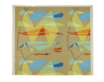 Vintage Mid Century Modern MCM Hand Painted Wall Paper Art Study Original Artwork, 29&quot; x 25.5&quot;