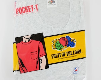 Vintage 90s Fruit of the Loom Golden Blend Pocket T-shirt Gray XL