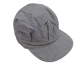 Vintage Hickory Stripe Blue & White Railroad Train Conductor Hat, Made in USA - Small