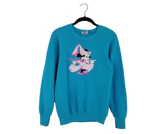 Vintage Minnie Mouse Embroidered Sweatshirt, Teal USA Made, Youth L
