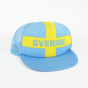 Vintage Sweden Sverige Blue & Yellow Classic Swedish Flash Mesh Back Trucker Cap Snapback Hat