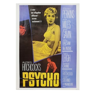 Vintage PSYHCO Alfred Hitchcock Classic Film Poster, Printed in USA