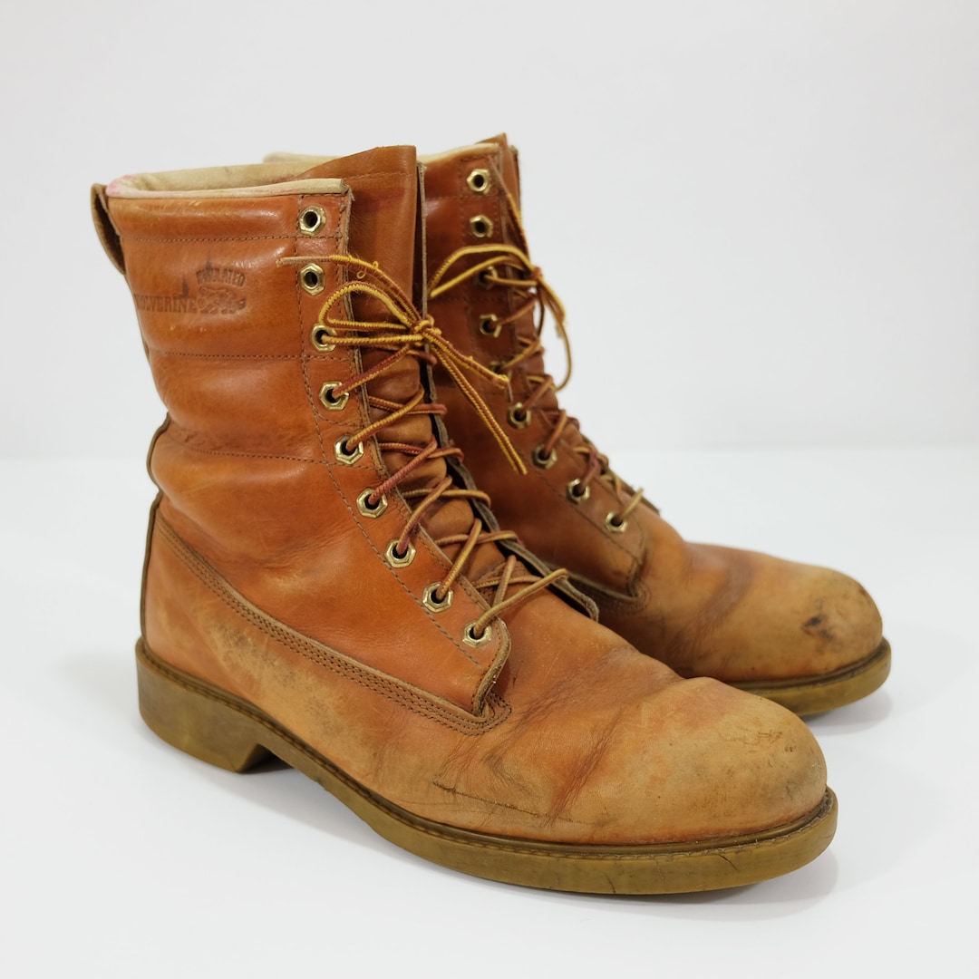 Vintage Wolverine Sienna Brown Leather Lace-up Work Boots, Made in 