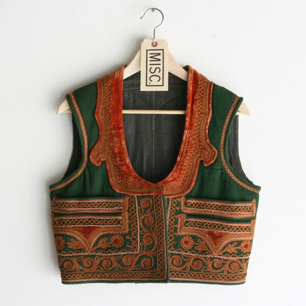Vintage Handmade Embroidered Denim & Velvet Biker Vest