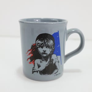 Vintage Le Miserables 80&#39;s Gray Ceramic Coffee Mug, Made in England