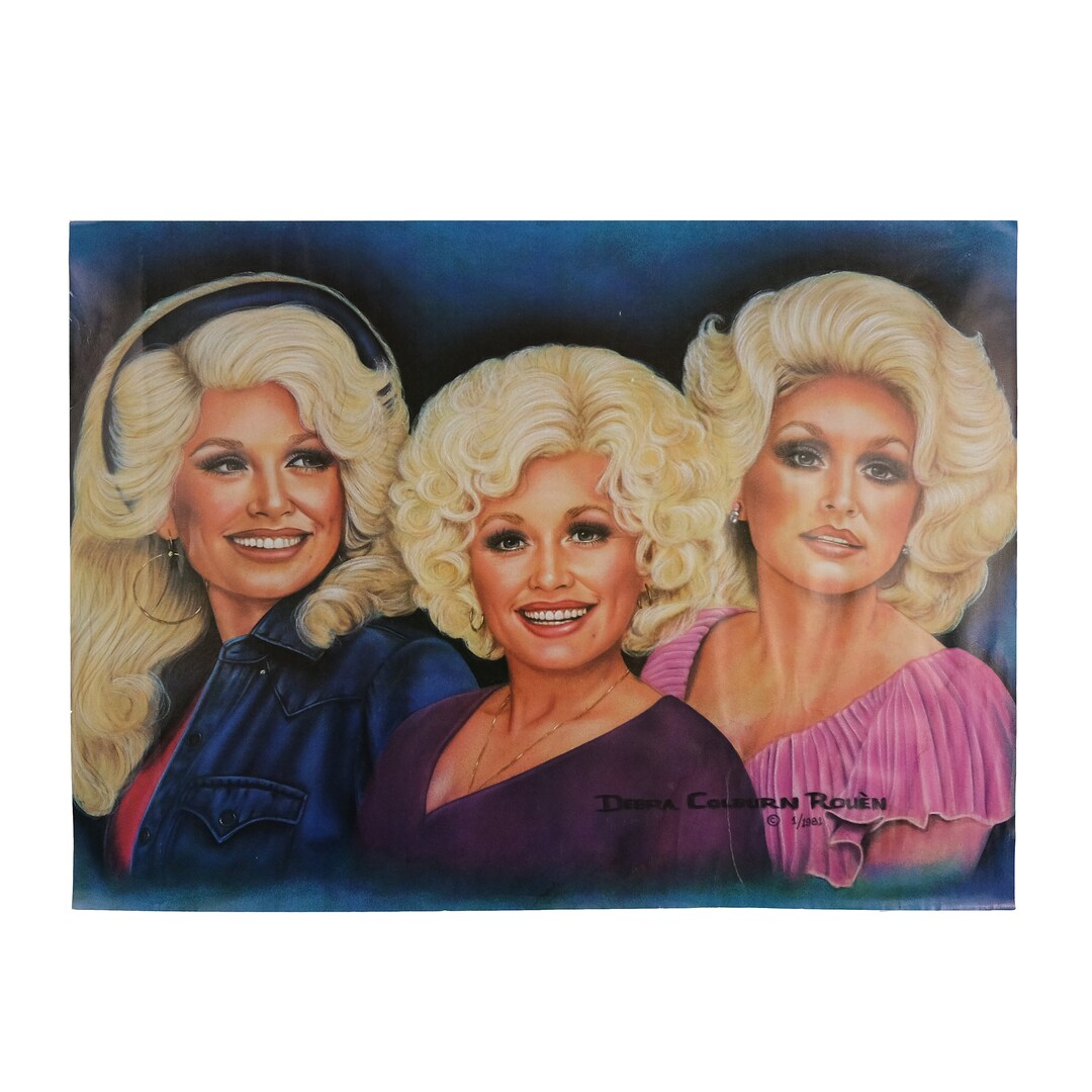 Vintage 1981 Dolly Parton Triple Airbrush Portrait Iconic Poster