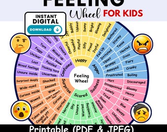 Feelings Wheel for Kids Printable | Emotions Chart | Classroom or Therapy (PDF/JPEG)