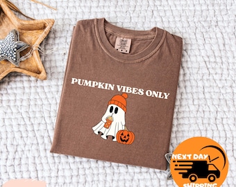 Camiseta "Sólo ambiente de calabaza", bonita camiseta de Halloween otoñal, estética otoñal, divertida y espeluznante, acogedora camiseta con estampado de calabaza.