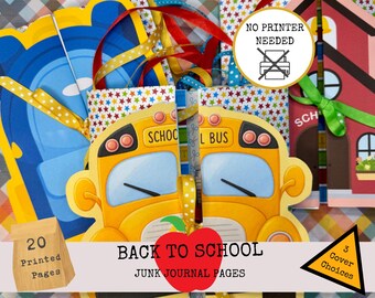 Back to School Junk Journal: Kids Memory Book, Bus/Schoolhouse/Backpack Cover (Printed Kit)