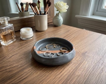 Handmade Concrete Catchall Tray with Gold Leaf | Minimalist Key Bowl