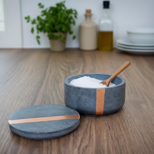 Handmade Concrete Storage Jar with Lid | Gold & Copper Foil Decor