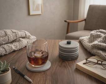 Concrete Coaster Set - Minimalist Drink Coasters with Non-Slip Base