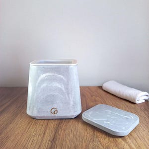 Marbled Concrete Cotton Jar with Lid, Bioplastic Inner Container, Handmade Bathroom Storage, Minimalist Cement Vanity Organizer