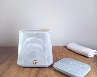 Marbled Concrete Cotton Jar: Handmade Minimalist Bathroom Storage