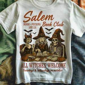 Salem Book Club PNG | Vintage Witches Reading Halloween Design | Spooky Books Potions Spells Black Magic Retro Sublimation Digital Download
