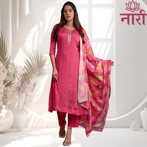 Dark Pink Chinnon Anarkali Kurti Dress | Ethnic Salwar Suit Kurta Set for Women | Festive & Wedding Guest Gown