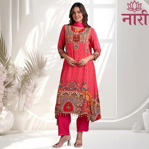 Indian Dark Pink Kurti Dress for Women | Anarkali Gown Salwar Suit Kurta Set | Ethnic Wear for Wedding Festive Party | Desi Outfit for Girls