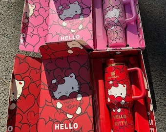 Engraved 40oz Kitty Travel Coffee Tumbler | Cute Cat Cup with Handle & Straw | Insulated Car Mug | Gift for Her | Aesthetic Drinkware