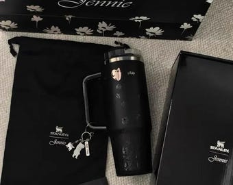 Stanley Black Floral Tumbler Set 40oz 12oz | Travel Mug with Handle, Minimalist Cup