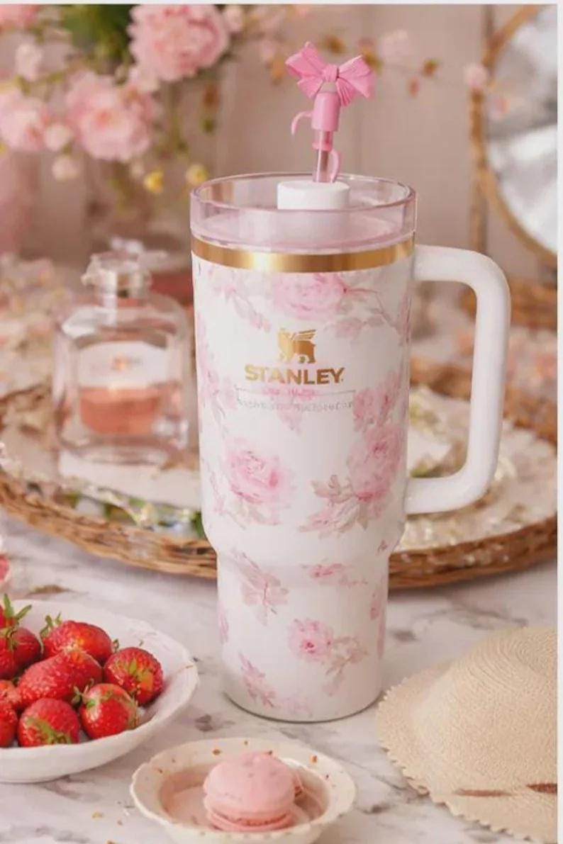 LoveShackFancy Pink Floral Stanley 40oz Quencher Tumbler – Limited Edition Travel Mug image 5
